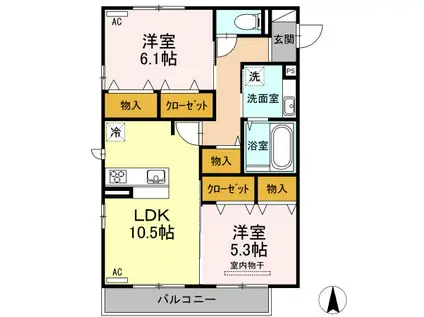 D-ROOM IXI 369 A館(2LDK/2階)の間取り写真