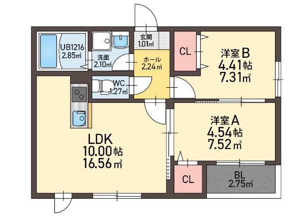 レガリア西町(2LDK/3階)の間取り写真