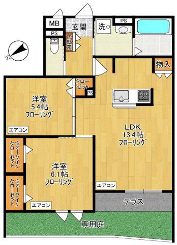 ゲートフロント(2LDK/1階)の間取り写真