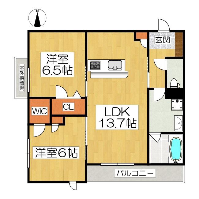 シャーメゾン鏡山(2LDK/2階)の間取り写真