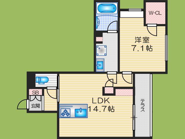 シャーメゾンサイビータ(1LDK/1階)の間取り写真