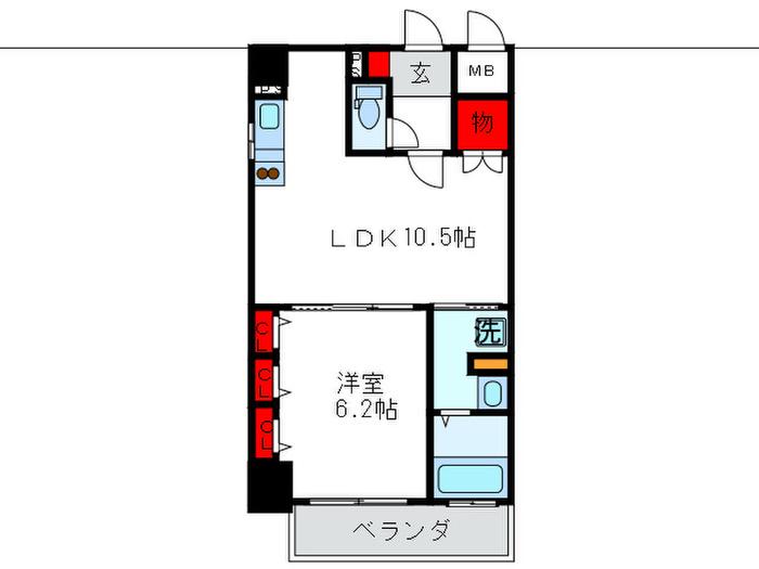 レジェンドール心斎橋東G-RESIDENCE(1LDK/9階)の間取り写真