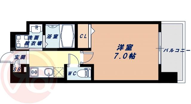 エグゼ難波西IV(1K/13階)の間取り写真