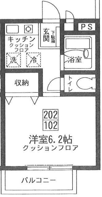 ゼピュロス東伏見(1K/2階)の間取り写真