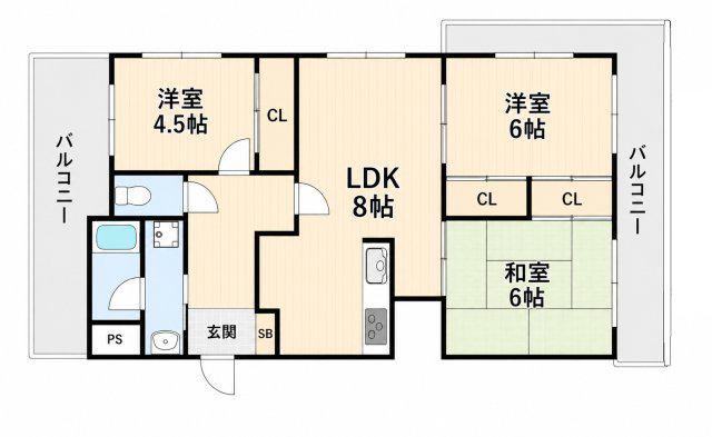 本山アネックス(3LDK/2階)の間取り写真