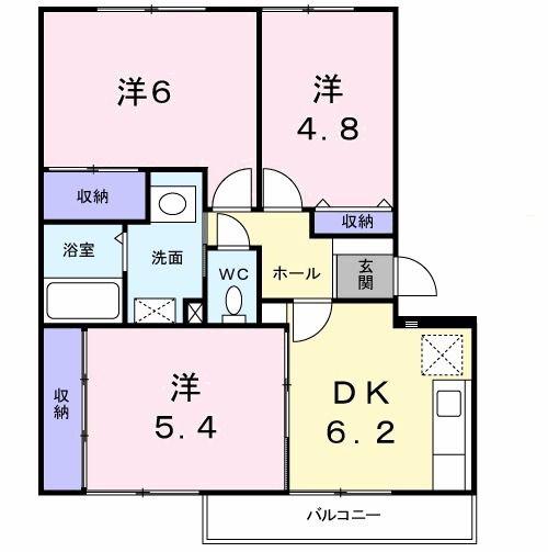 グリーンハイム(3DK/2階)の間取り写真