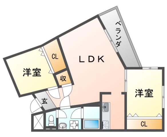 ヴェルディ山口(2LDK/3階)の間取り写真