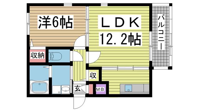 夢野町レジデンス(1LDK/2階)の間取り写真