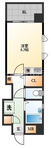 ライオンズマンション諏訪神社前(ワンルーム/2階)の間取り写真