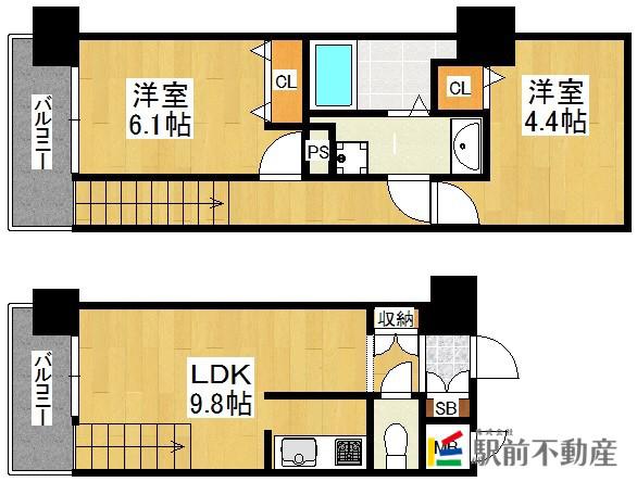 F・PARC GRANDMARK天神(2LDK/17階)の間取り写真