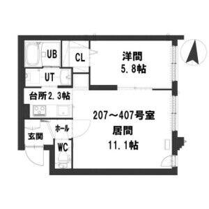 グランメール 北24条駅前(1LDK/4階)の間取り写真