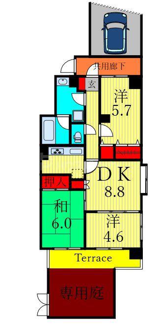 ランドステージ東大島エグゼタワー(3DK/1階)の間取り写真