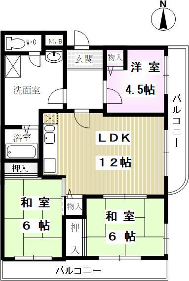 アルカディア武庫之荘東(3LDK/4階)の間取り写真