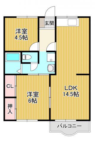 エリオ鹿の子台(2LDK/2階)の間取り写真