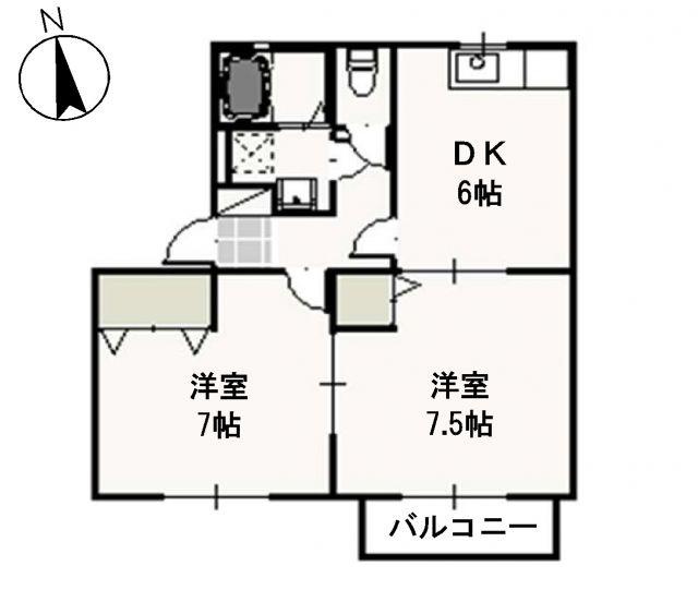 メゾンラフィネ ひまわり(2DK/2階)の間取り写真