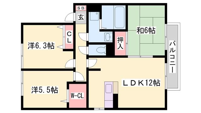 メリーファンテン A棟(3LDK/2階)の間取り写真