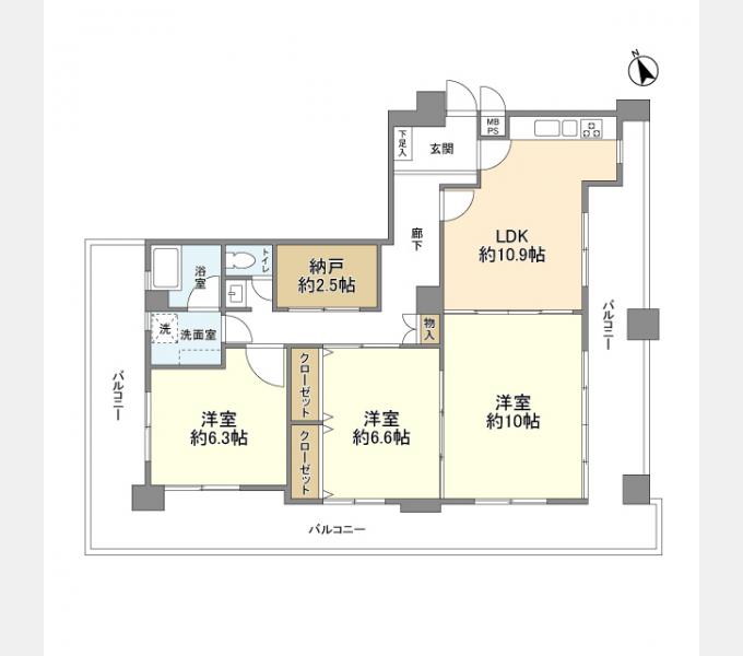 五反田永谷タウンプラザ(3LDK/11階)の間取り写真