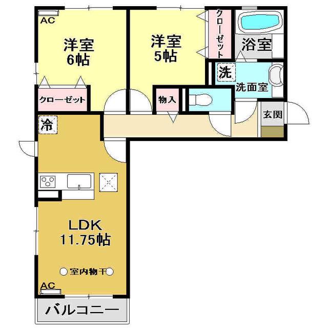アルカディア(2LDK/1階)の間取り写真