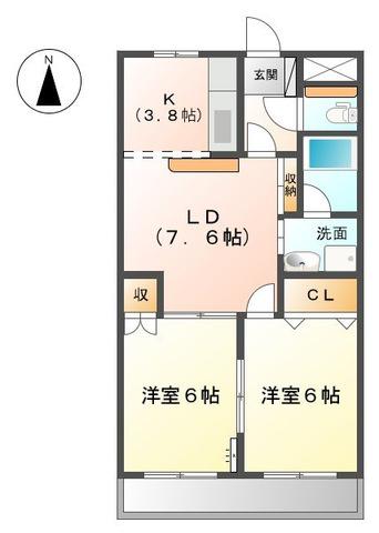 ロイヤルスクエアA(2LDK/2階)の間取り写真