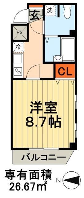イートス千葉(1K/2階)の間取り写真