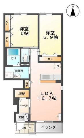 リジエール(2LDK/1階)の間取り写真