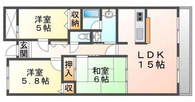 シャトレ上山手(3LDK/3階)の間取り写真