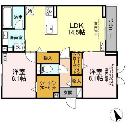 セレスティア唐山町(2LDK/2階)の間取り写真