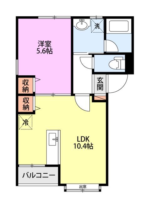 シャレー小新南IIB棟(1LDK/1階)の間取り写真