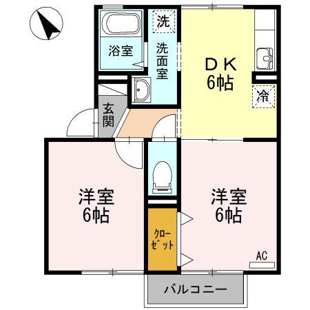 イースト16C棟(2DK/2階)の間取り写真