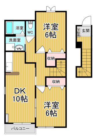 アニメート・ヴィラE(2DK/2階)の間取り写真
