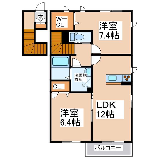 グリナージュ中原(2LDK/2階)の間取り写真