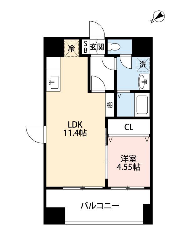 スプランドゥール新屋敷(1LDK/2階)の間取り写真