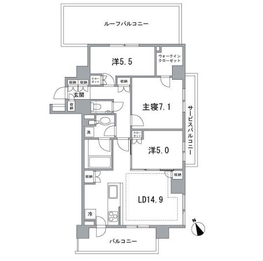 奥沢レジデンス(3LDK/5階)の間取り写真