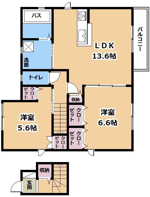 カーサ雅 A(2LDK/2階)の間取り写真