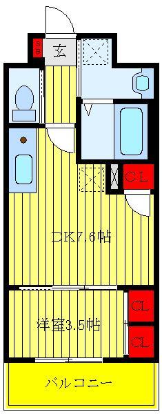 アクシーズタワー川口VIII(1DK/2階)の間取り写真