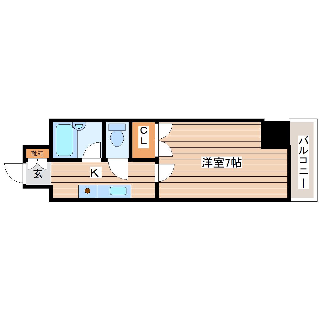 ロイヤルヒルズ長町(1K/1階)の間取り写真