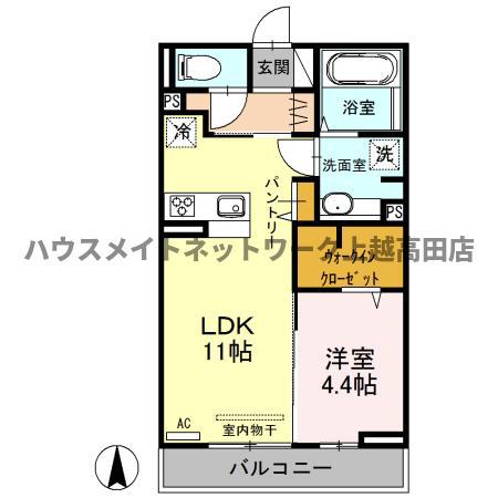 アクシア西本町(1LDK/2階)の間取り写真