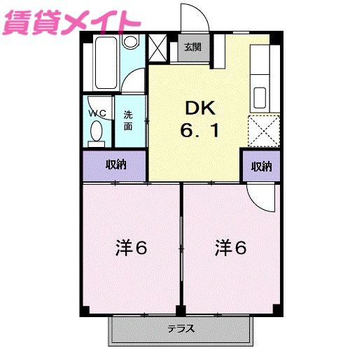 ラフォーレ新正B(2DK/1階)の間取り写真