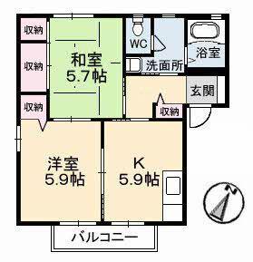 ノースヴェレッジ II B(2K/2階)の間取り写真