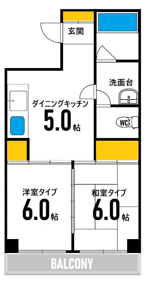 カーサ八丁堀M-5(2DK/5階)の間取り写真