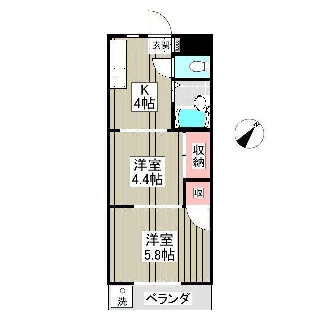 宮根第IIコーポ(2K/2階)の間取り写真