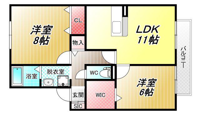 ウィステリア B棟(2LDK/2階)の間取り写真