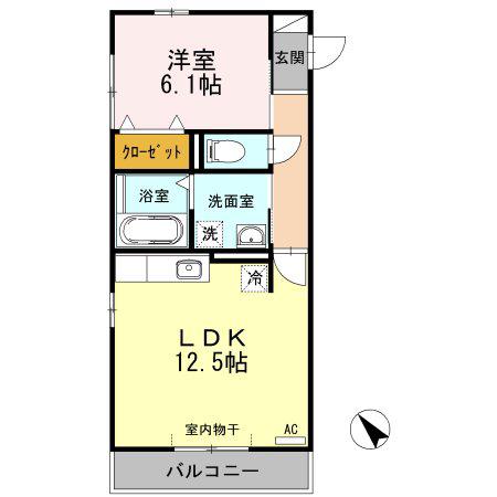 ラフィネ横山 A・B棟(1LDK/2階)の間取り写真