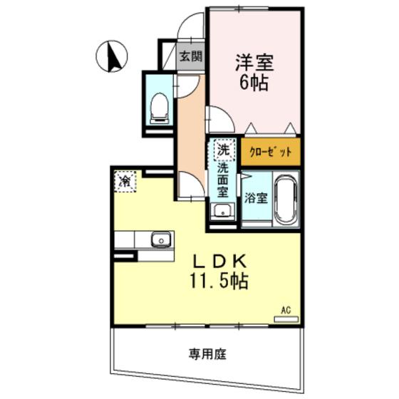 D-ROOM AS(1LDK/1階)の間取り写真