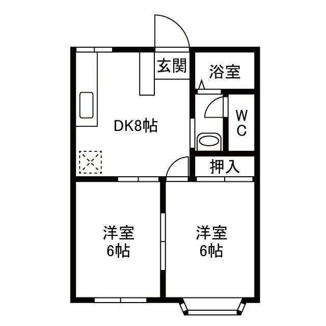 エクセレント日野(2DK/1階)の間取り写真