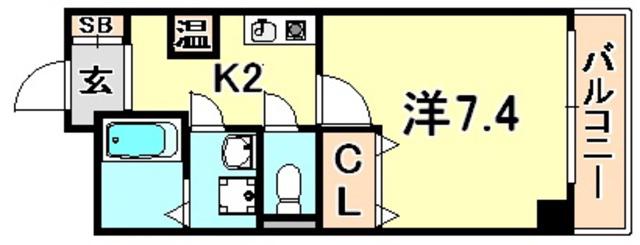 神戸アスタカレッジハイツ(1K/9階)の間取り写真