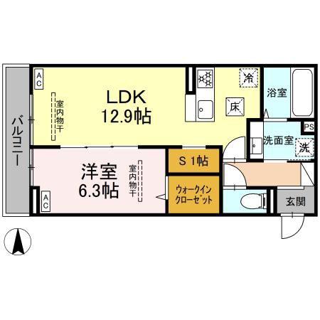 GRAND D-ROOM里山辺(1LDK/1階)の間取り写真