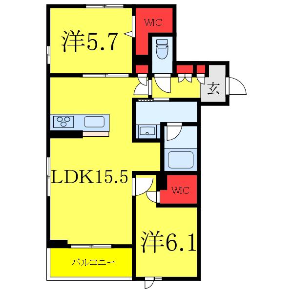 クオリスタ エムズ(2LDK/2階)の間取り写真