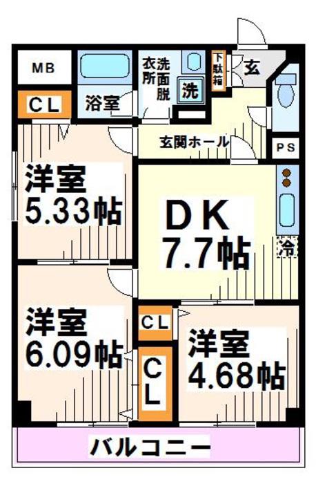パークサイド・K(3LDK/7階)の間取り写真