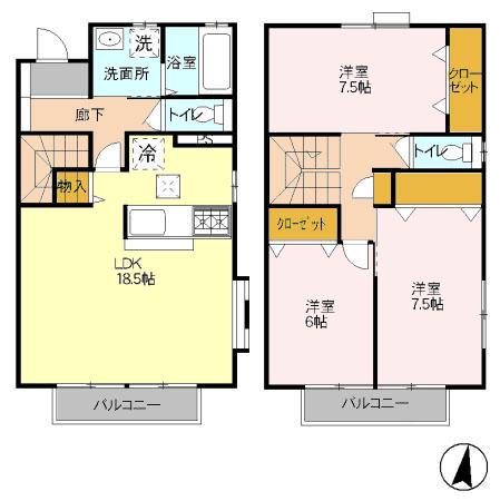 ベルフラワー(3LDK/1階)の間取り写真